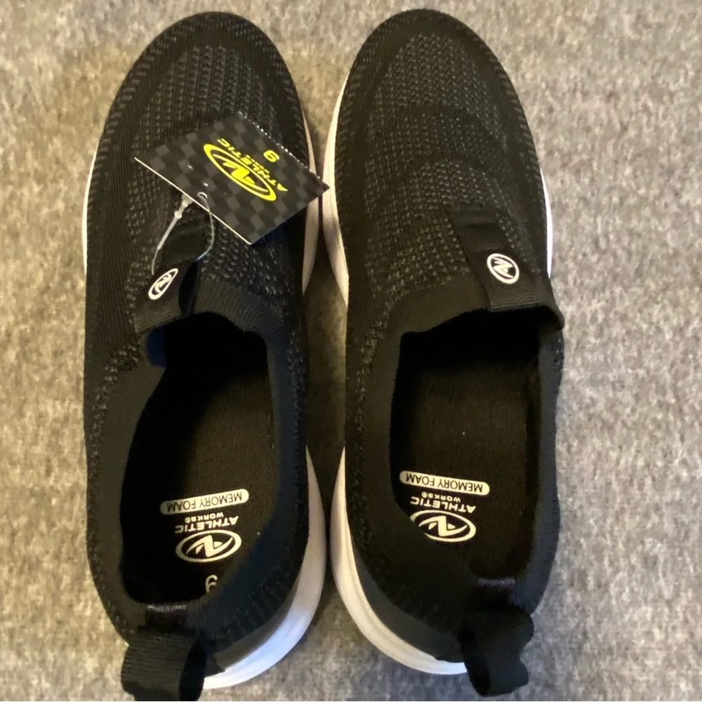 Athletic Works Shoes Mens Size Black Knit Slip-On Men's Size‎ 9 New